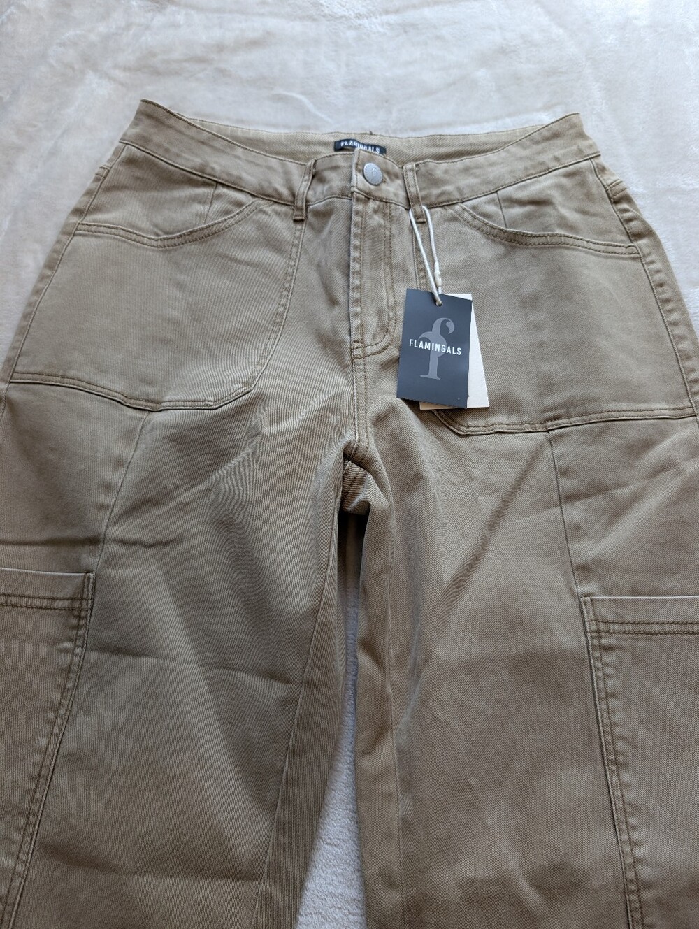 Flamingals Stitch Detail Mid Waist Straight Leg Cargo Khaki Pants NWT XL - Picture 6 of 9